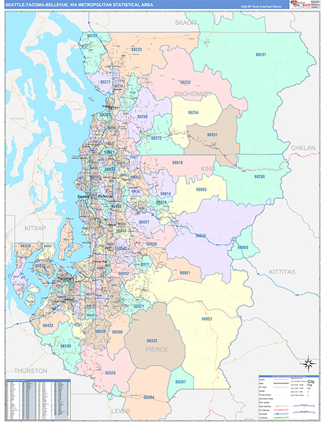 Seattle-Tacoma-Bellevue Metro Area Wall Map